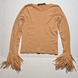 GUERRIERO Vintage Y2K Cashmere Fringe Cuff Bell Sleeve Sweater Round Neck RARE L